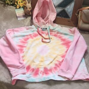 Jolie & Joy Women's Tie-Dye Hoodie Crewneck Sweatshirt - Pastel Pink & Blue